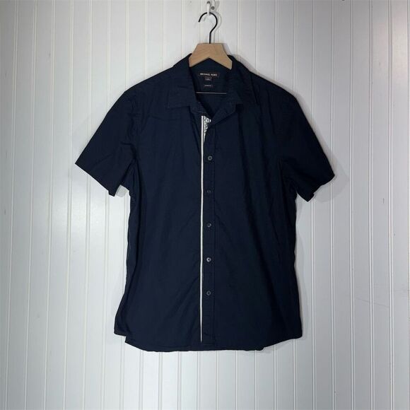 Michael Kors Men's Blue Short Sleeve Button-Down Shirt Logo L Old Money Designer - Picture 1 of 8